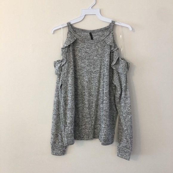 Cold Shoulder Grey Marled Ruffle Top - Picture 4 of 7